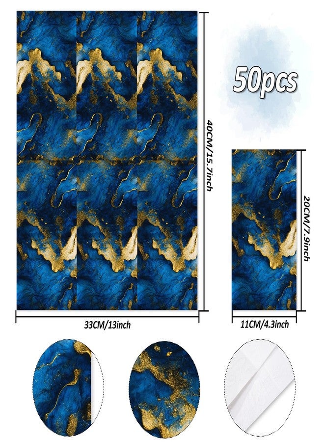وولاين مناديل ورقية للضيوف من والين، بنقشة الرخام الأزرق والذهبي، للاستخدام مرة واحدة، مناسبة للحمام والمطبخ وتزيين الطاولة، 50 قطعة - Image 2